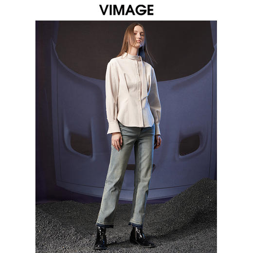 VIMAGE纬漫纪秋季新款时尚立领收腰显瘦衬衫上衣V1809417 商品图1