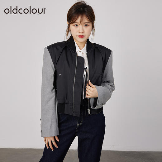 oldcolour2021秋商场同款垫肩气场拉链开衫休闲夹克外套N32041218 商品图0