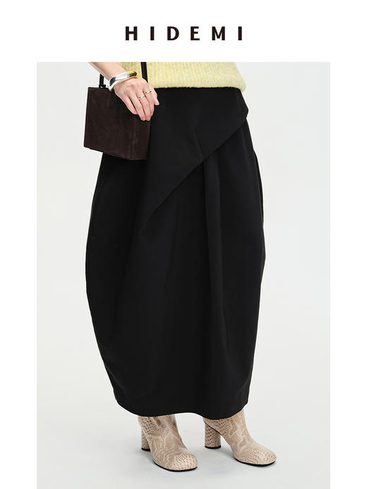 HIDEMI 极简不对称褶皱茧型半身裙 商品图1