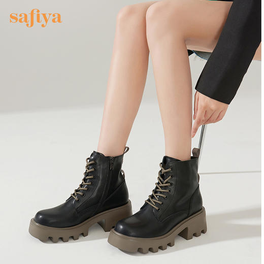 【春节不打烊】Safiya/索菲娅2022冬季新款短靴英伦风厚底高帮工装机车马丁靴女 SF24116070 商品图1