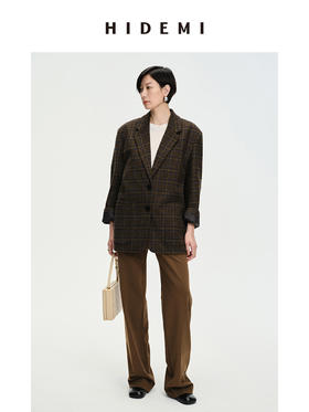 HIDEMI 格纹羊毛廓形极简口袋西装外套