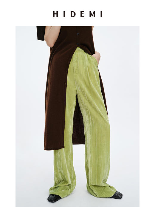 HIDEMI 流光丝绒中高腰显瘦阔腿裤 谧灰色/流芽绿/陶粉色/椰姜黄 商品图6