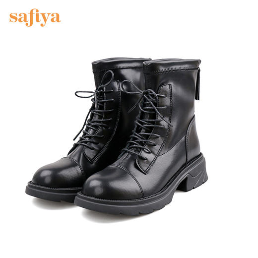 【春节不打烊】Safiya/索菲娅 2022冬季新款秋冬圆头后拉链系带百搭短靴 SF24116038 商品图2
