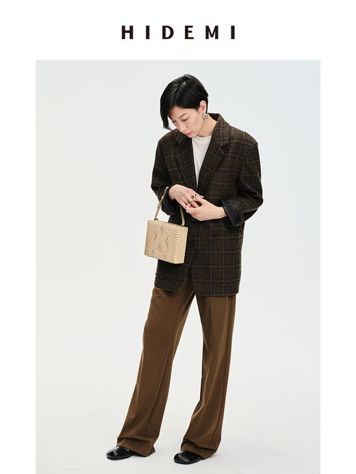 HIDEMI 格纹羊毛廓形极简口袋西装外套 商品图7