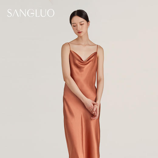 SANGLUO睡裙法式荡领吊带长裙Slipdress桑蚕丝礼服裙外穿 商品图2