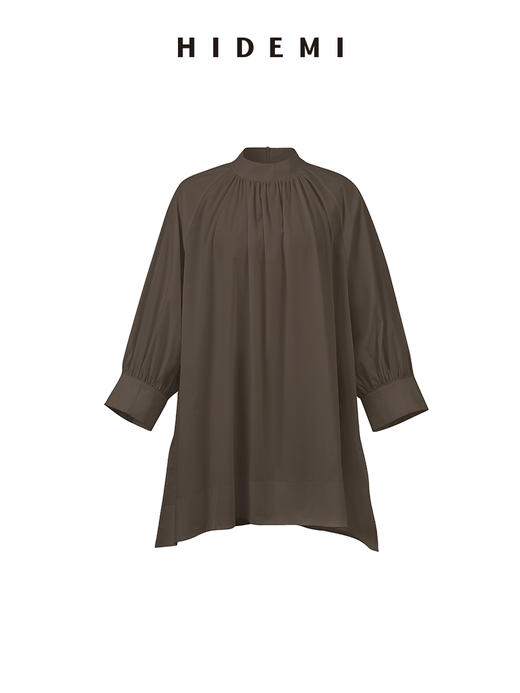 HIDEMI 褶皱花苞极简廓形两穿中长款衬衫 白色/巧克力色 商品图6
