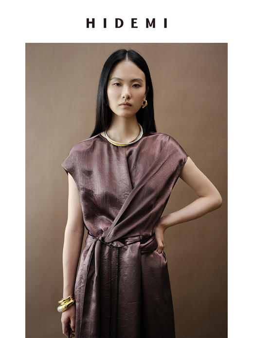 HIDEMI 波纹微褶醋酸绑带设计感连衣裙 商品图2