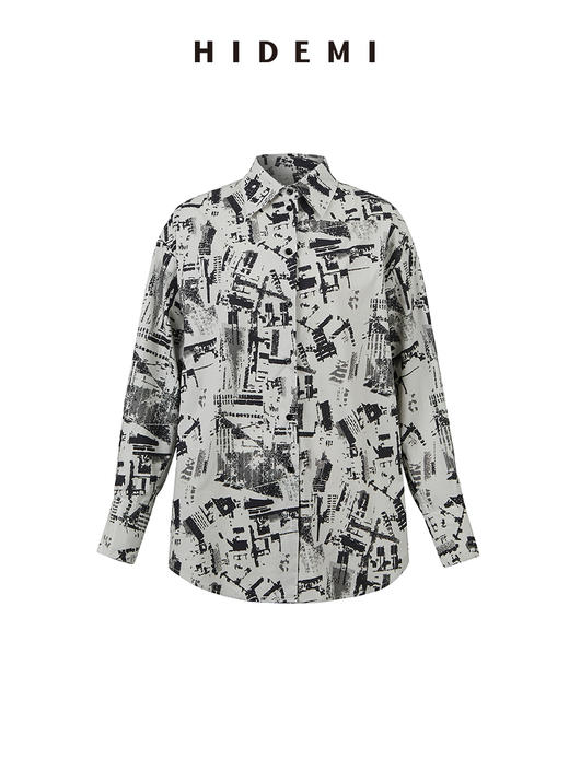 HIDEMI “我们做印花”城市剪影水洗棉廓形衬衫 商品图11