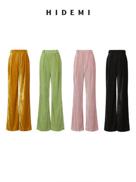 HIDEMI 流光丝绒中高腰显瘦阔腿裤 谧灰色/流芽绿/陶粉色/椰姜黄