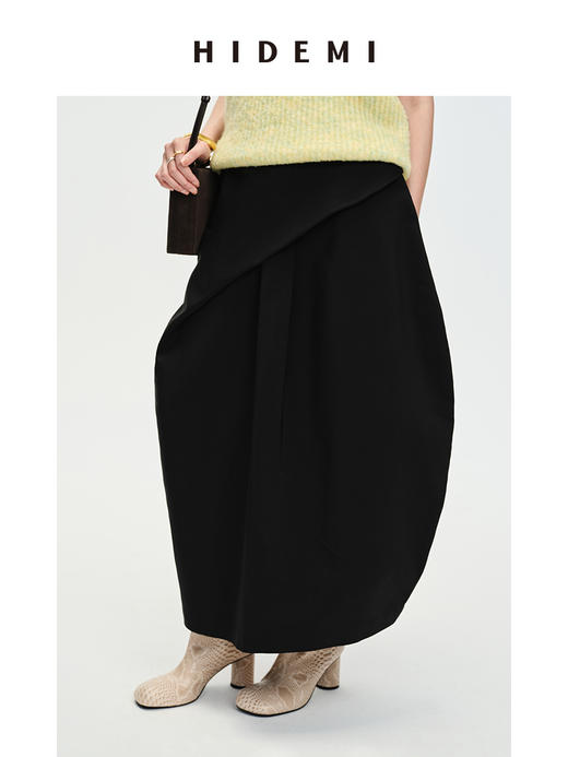 HIDEMI 极简不对称褶皱茧型半身裙 商品图2