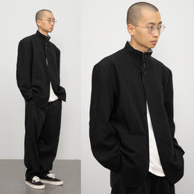 CryingCenter 日系热血毛边立领黑色宽松廓形西装外套 垫肩可拆卸