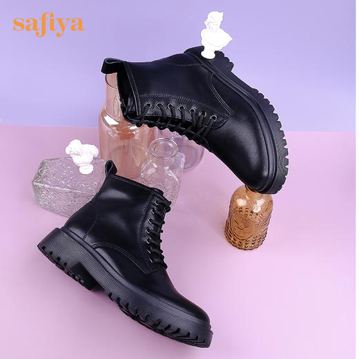 【春节不打烊】Safiya/索菲娅  马丁靴2022冬季新潮英伦风厚底增高侧拉链机车皮靴 SF24116023 商品图7