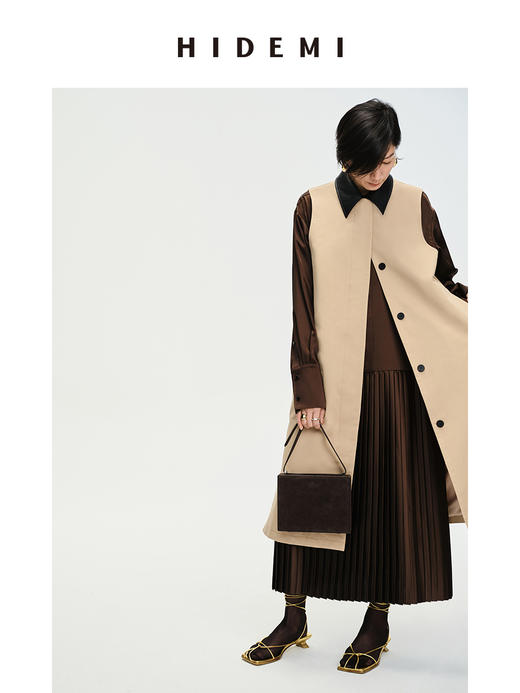 HIDEMI 皮领拼接极简廓形两件式多穿风衣大衣 商品图5