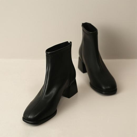 ZHR裸靴女2024年秋冬方头粗跟爆款小短靴时通勤尚百搭瘦瘦靴 A-3348 商品图8