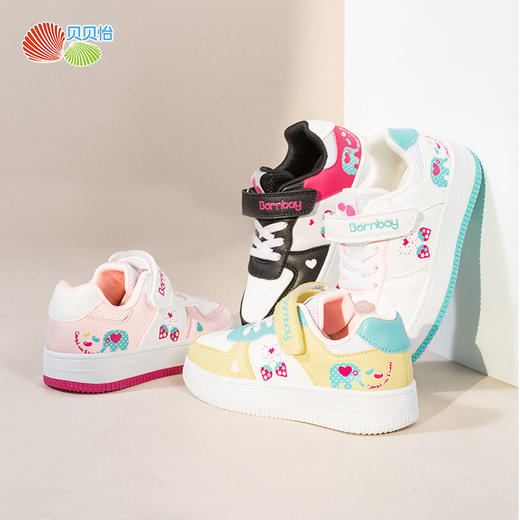 贝贝怡童鞋春秋新品儿童时尚板鞋女童可爱草莓稳步鞋 商品图0