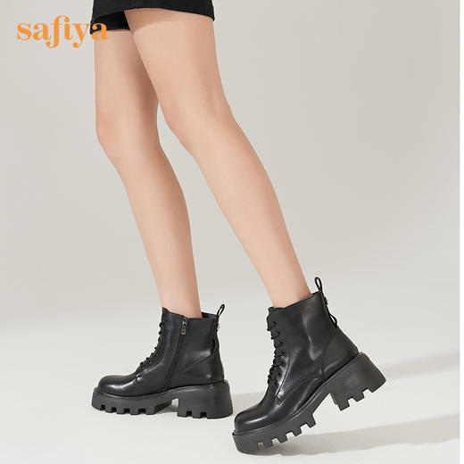 【春节不打烊】Safiya/索菲娅2022冬季新款短靴英伦风厚底高帮工装机车马丁靴女 SF24116070 商品图4