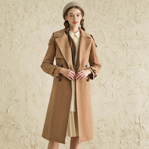 Famecoco范可儿大衣中长款收腰双排扣毛呢外套D178AC300 商品图0