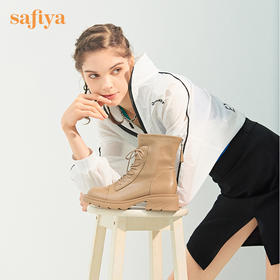 【春节不打烊】Safiya/索菲娅 2022冬季新款秋冬圆头后拉链系带百搭短靴 SF24116038