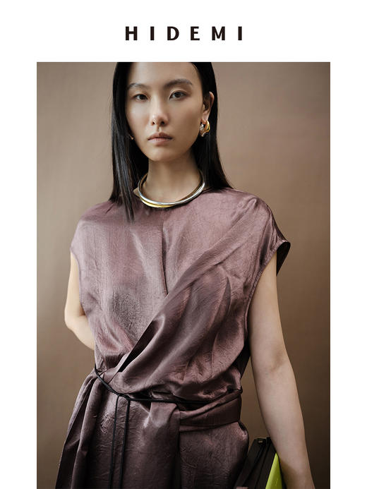 HIDEMI 波纹微褶醋酸绑带设计感连衣裙 商品图10