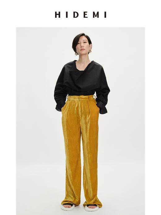 HIDEMI 流光丝绒中高腰显瘦阔腿裤 谧灰色/流芽绿/陶粉色/椰姜黄 商品图1