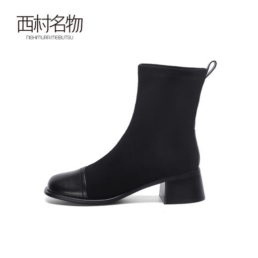 西村名物法式小短靴及踝靴女2022秋季新款简约拼接瘦瘦靴43971 商品图2