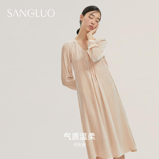 SANGLUO桑蚕丝丝绒睡裙长袖轻保暖宽松起居服春可外穿连衣裙 商品图1