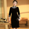 AYK-QF-200506平绒绣银丝黛七分袖旗袍立领修身中旗袍秋国风女装复古连衣裙 商品缩略图1
