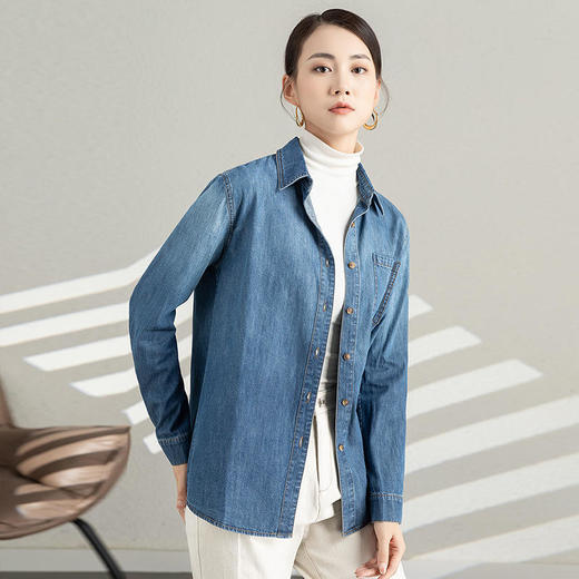 复古港味牛仔衬衫外套女秋冬百搭设计感小众长袖宽松衬衣别致上衣XG-62069 商品图1