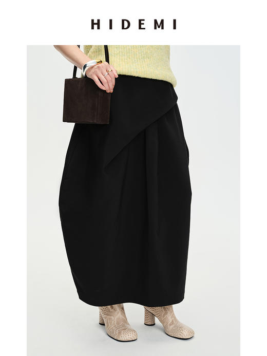 HIDEMI 极简不对称褶皱茧型半身裙 商品图3