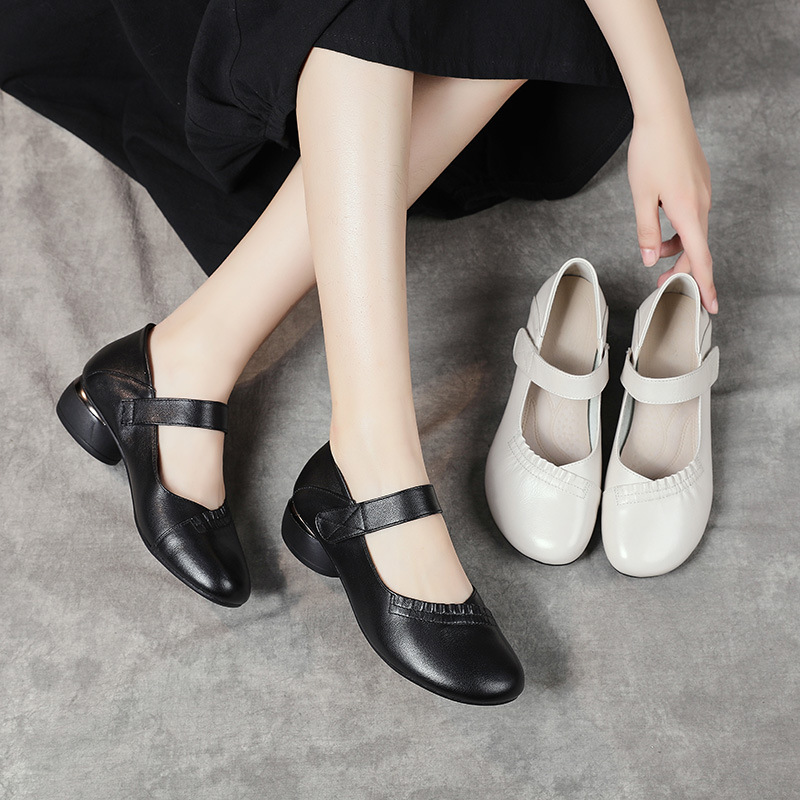 2022牛皮女鞋简约单鞋四季女皮鞋中跟工作鞋休闲鞋 MLD2199