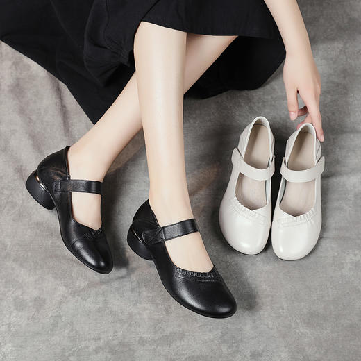 2022牛皮女鞋简约单鞋四季女皮鞋中跟工作鞋休闲鞋 MLD2199 商品图0