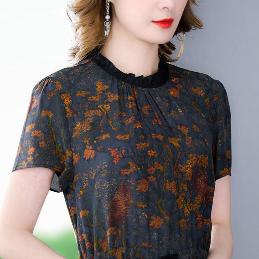 重磅真丝桑蚕丝连衣裙2022新款中年妈妈裙子大牌洋气短袖显瘦dp678 商品图5