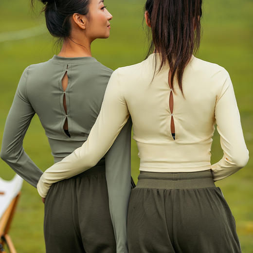 【裸感高弹】半拉链后镂空长袖上衣-不带胸垫 商品图1