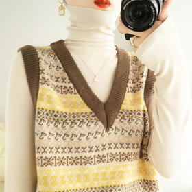 邢沐阳-针织菱形马甲2023秋冬新款复古潮流宽松V领马甲马夹时尚无袖套头慵懒