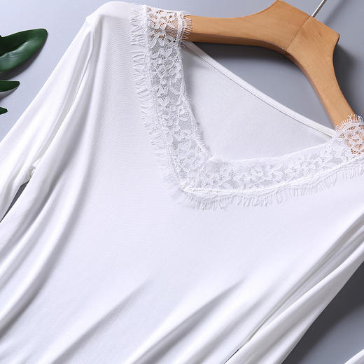 福利款 丁摩新款桑蚕丝V领蕾丝边长袖打底秋衣秋裤套装AL001 商品图2