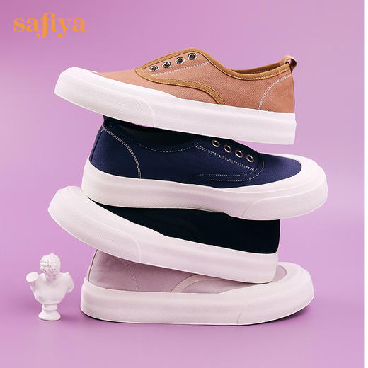 【反季清仓】Safiya/索菲娅 2022秋季新款懒人一脚蹬休闲百搭帆布鞋 SF23112213 商品图0