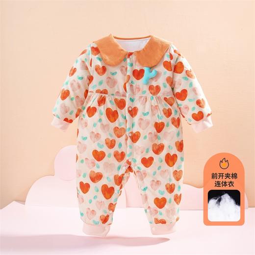 贝贝怡童装秋冬夹棉保暖女宝可爱前开连体衣新生儿外出服224L2012 商品图4