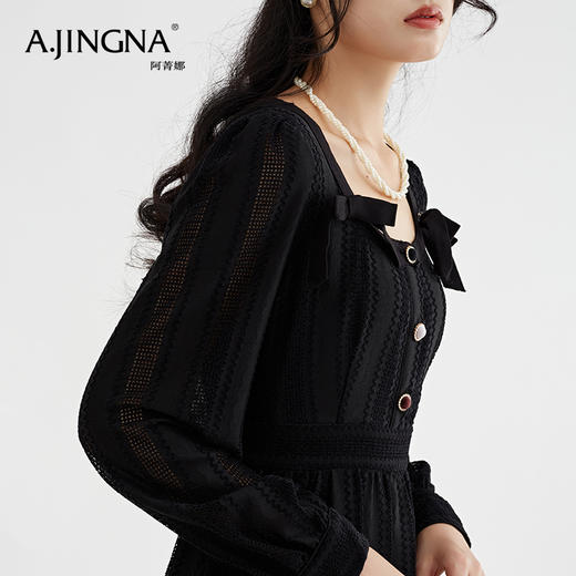 【特价不退换】阿菁娜气质秋冬蕾丝镂空收腰显瘦连衣裙F27Q212010 商品图4