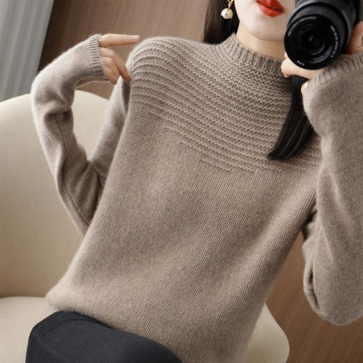 QHJY-JYJH22801反针半高领羊毛毛衣女100纯色羊毛针织衫七针加厚内搭套头打底衫 商品图1