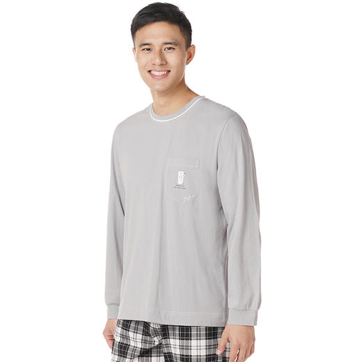 都市丽人都市锋尚舒适外出男士正价棉质长袖套装无尘棉单面薄家居服长袖睡衣FH20A7 商品图1