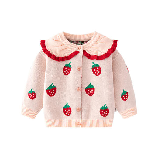 【小草莓提花针织毛衣 舒适百搭】巴布雨新款草莓女童秋装A类花边披肩女童针织毛衣秋冬女童针织衫 商品图4