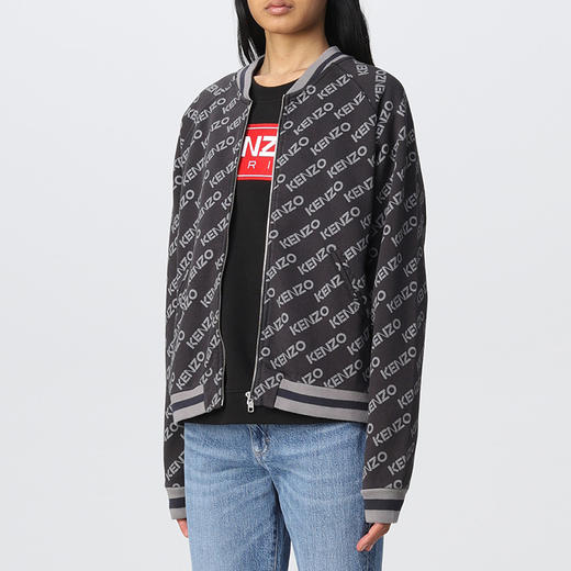 KENZO 高田贤三 女士棉质字母徽标印花拉链长袖卫衣 黑色 FC62 BL700 4MF 99J 商品图2
