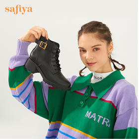 【春节不打烊】Safiya/索菲娅 2022冬季新款英伦风圆头厚底皮带扣百搭潮酷马丁靴 SF24116047