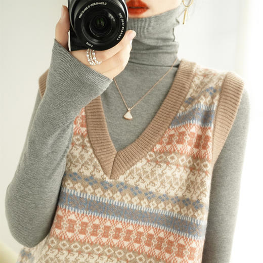 邢沐阳-针织菱形马甲2023秋冬新款复古潮流宽松V领马甲马夹时尚无袖套头慵懒 商品图1