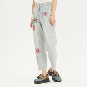 MIIDII谜底牛仔裤女2022新款舒适柔软天丝棉刺绣长裤女