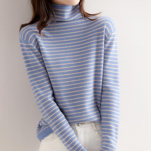 2022秋冬装新款百搭条纹堆堆领女毛衣洋气上衣内搭针织打底衫 商品图3