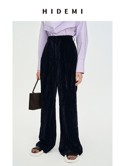 HIDEMI 流光丝绒中高腰显瘦阔腿裤 谧灰色/流芽绿/陶粉色/椰姜黄 商品图13