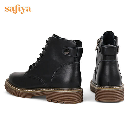 Safiya/索菲娅 英伦风纯色百搭系带2021年冬季新款软皮低跟马丁靴 SF14116112 商品图5