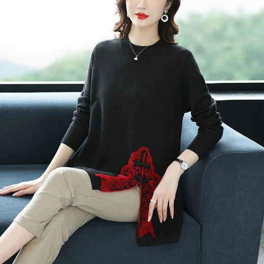 中长款开叉毛衣，新款秋冬装宽松内搭上衣针织打底衫CC-56-2273 商品图3