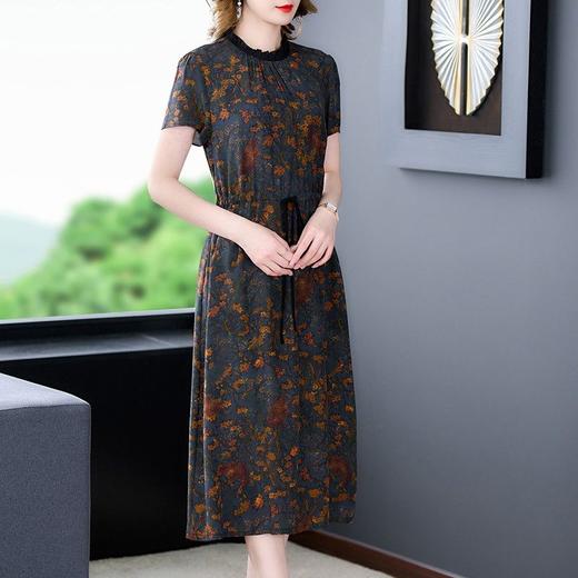 重磅真丝桑蚕丝连衣裙2022新款中年妈妈裙子大牌洋气短袖显瘦dp678 商品图2